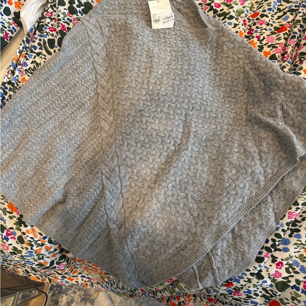 Kinross Light Gray Cable Knit Poncho